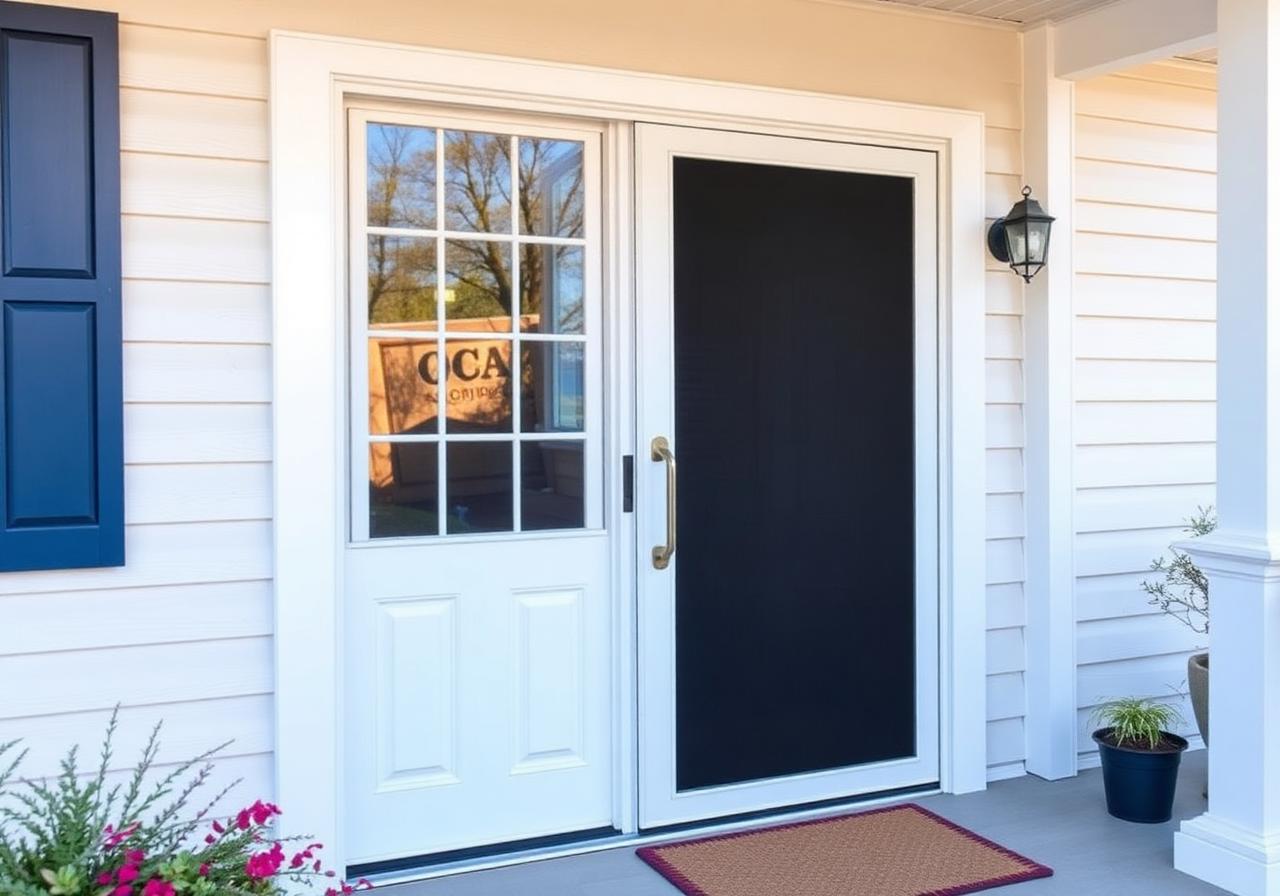 Residential screen door with freshly installed mesh